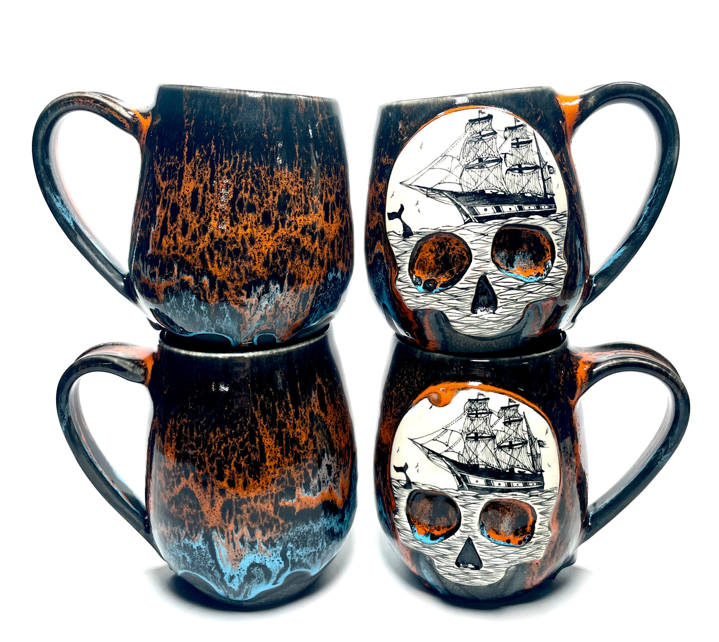 Orange over Blue Ghost Ship Skull Mug