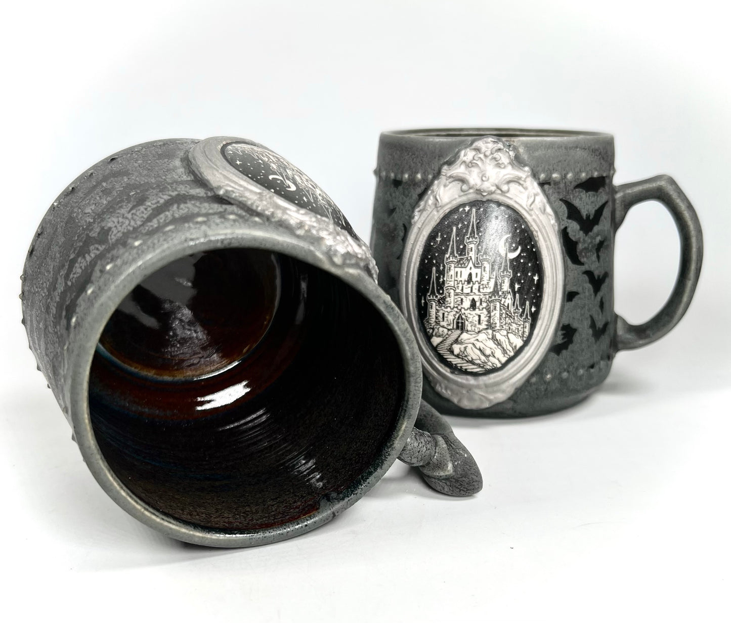 Silver Castle and Bats Cameo Mug