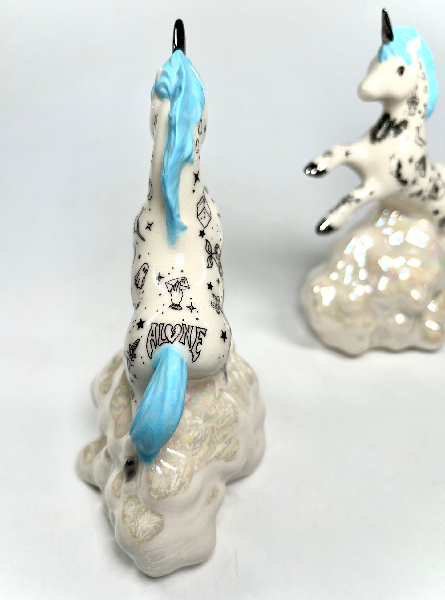 Blue Tattooed Unicorn Sculpture