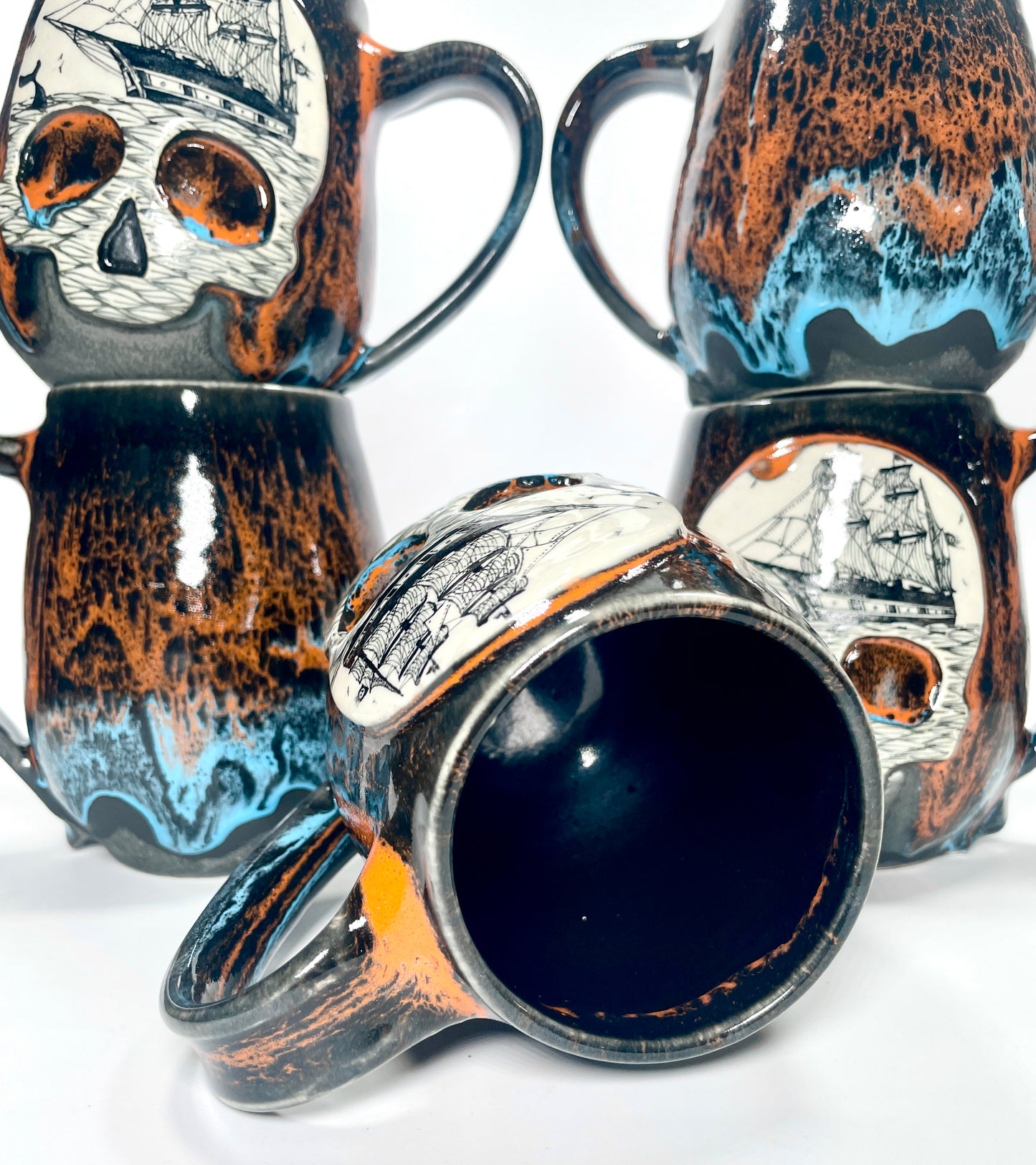 Orange over Blue Ghost Ship Skull Mug