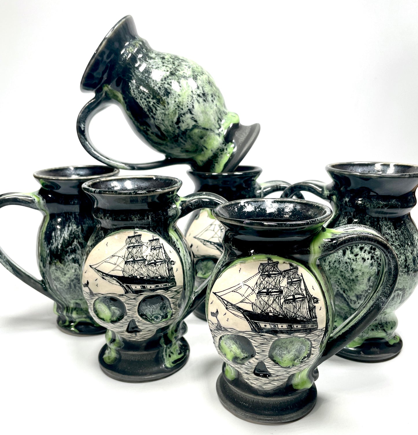 Slime Green Ghost Ship Skull Mug