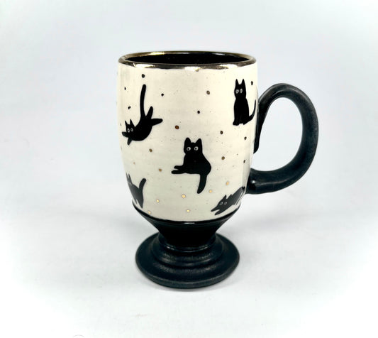(Flawed) Black Cat Mug w/ gold dots