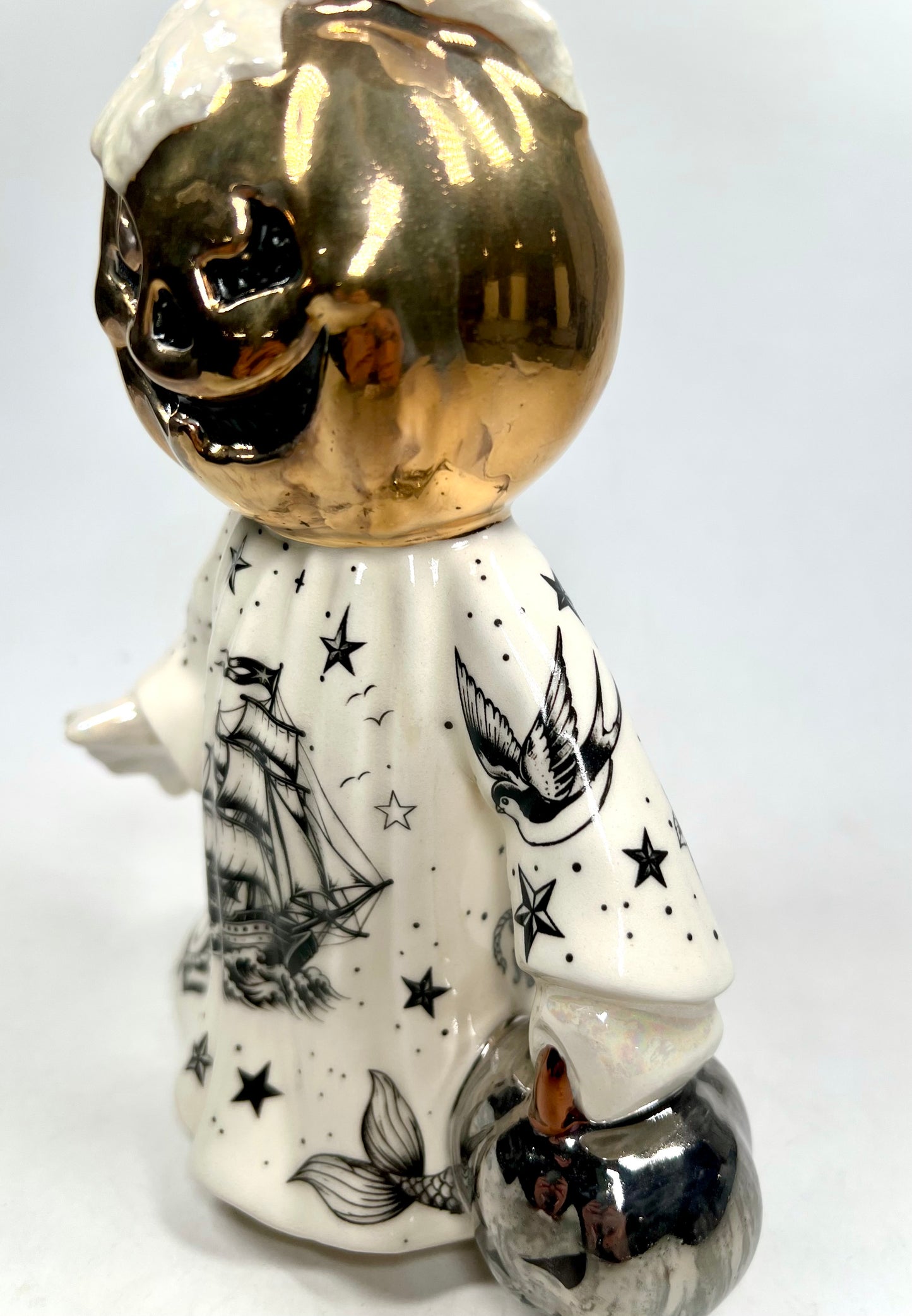 Tattooed Jack-o-lantern Ghost Sculpture (Gold)