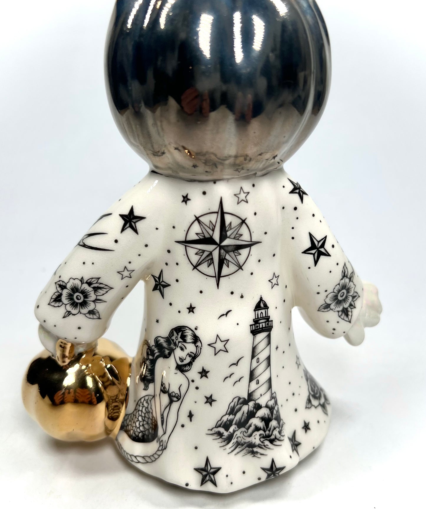 Tattooed Jack-o-lantern Ghost Sculpture (Silver)