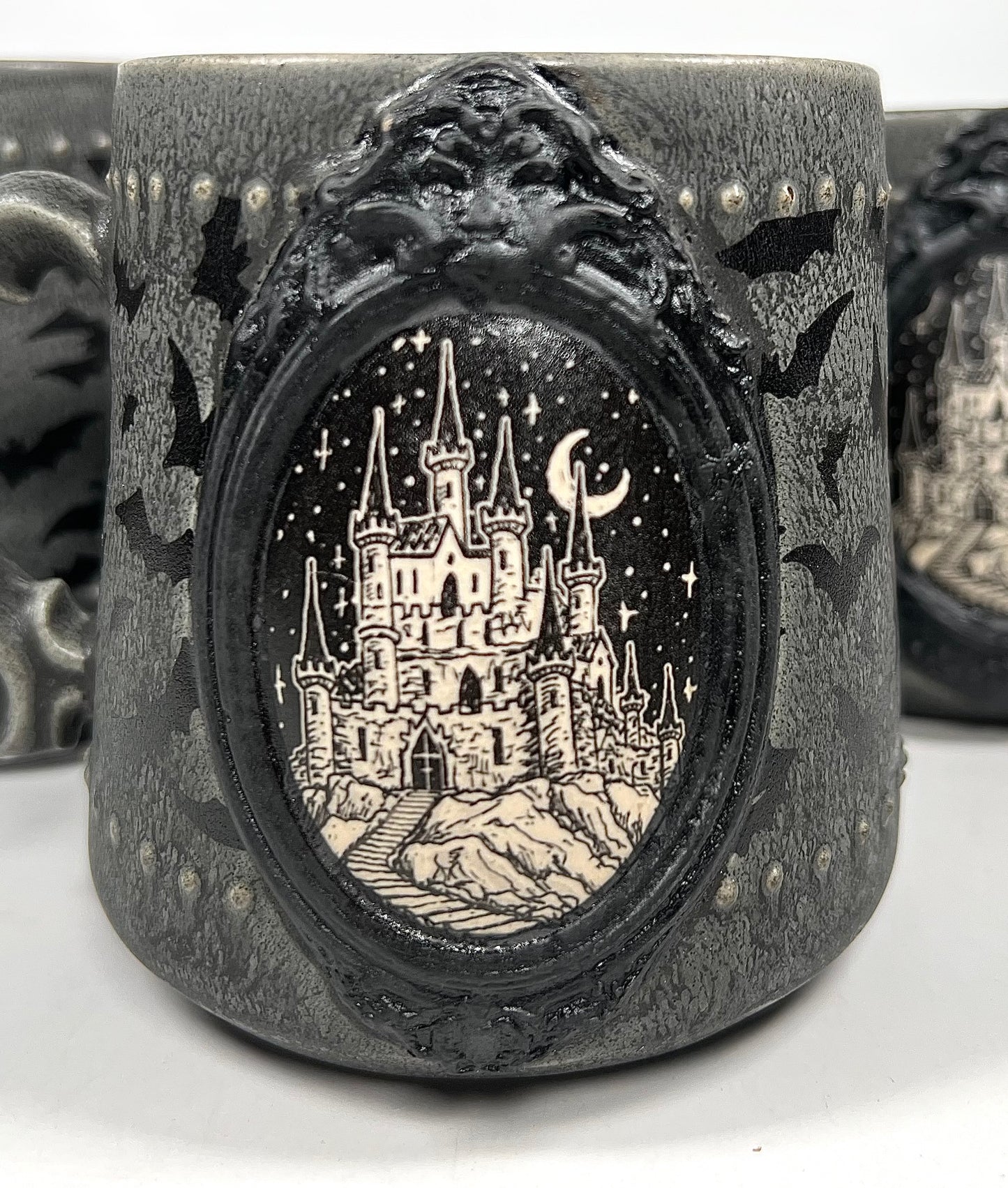 Black Castle and Bats Cameo Mug