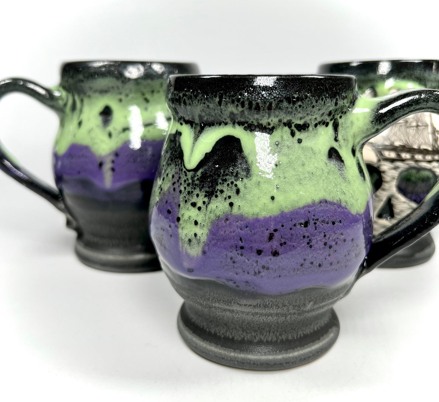 Green and Purple Ghost Ship Skull Mug