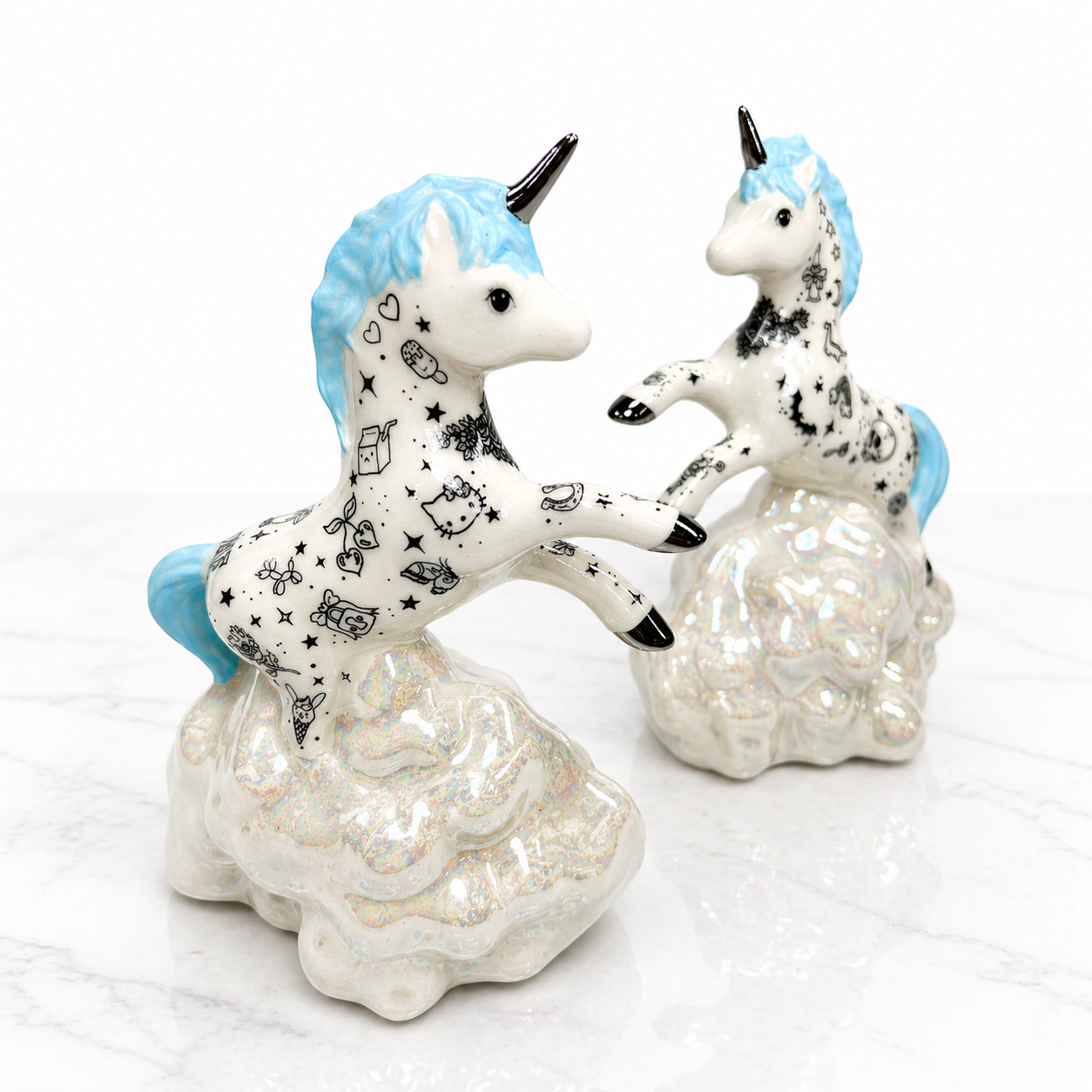 Blue Tattooed Unicorn Sculpture