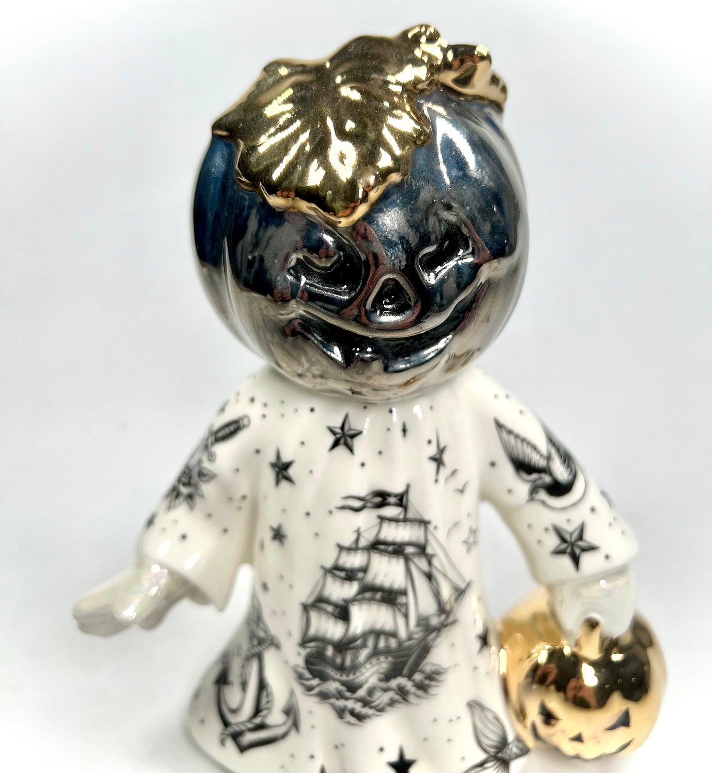 Tattooed Jack-o-lantern Ghost Sculpture (Silver)