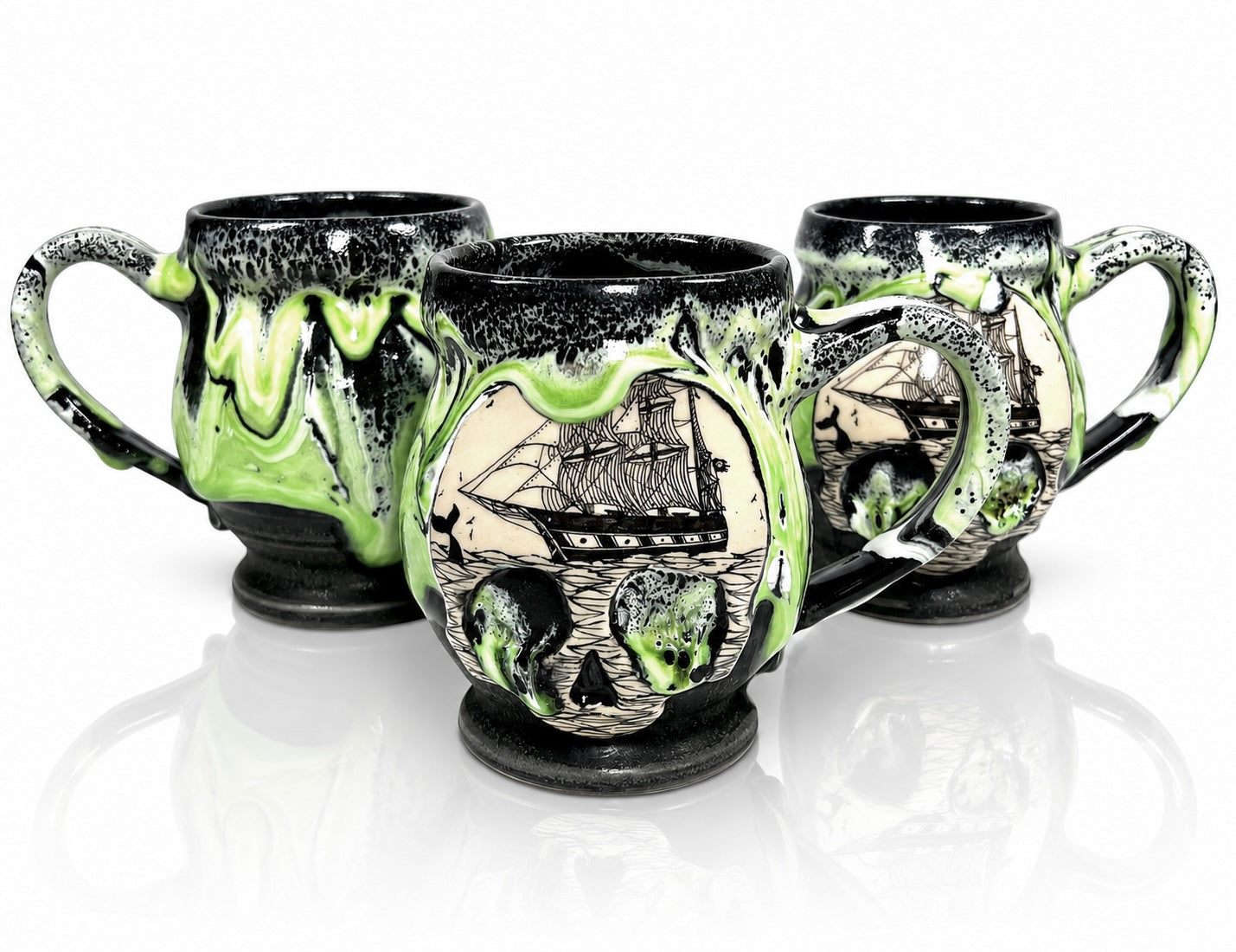 Slime Green Ghost Ship Skull Mug
