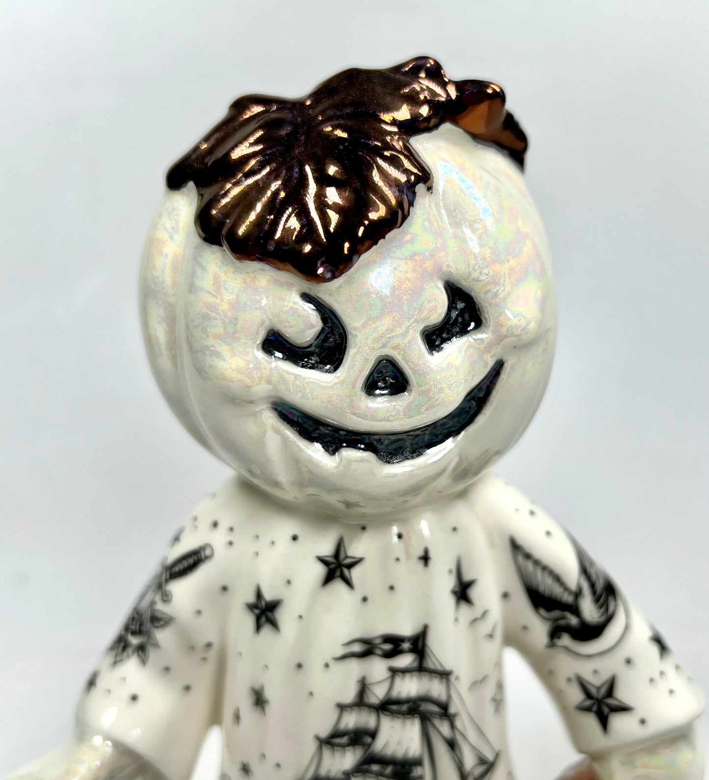 Tattooed Jack-o-lantern Ghost Sculpture (mother-of-pearl)