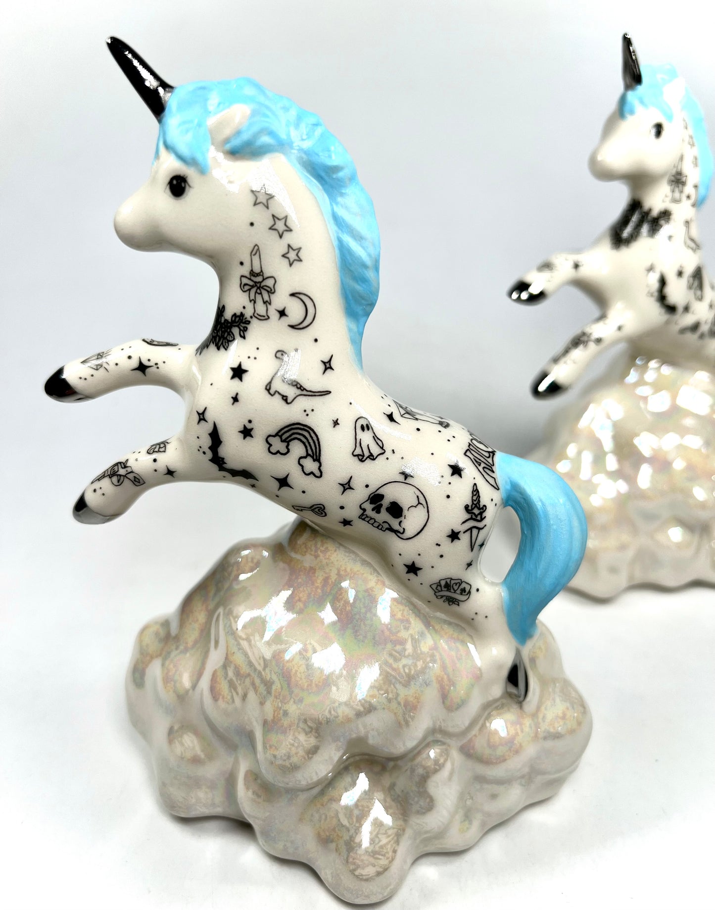Blue Tattooed Unicorn Sculpture