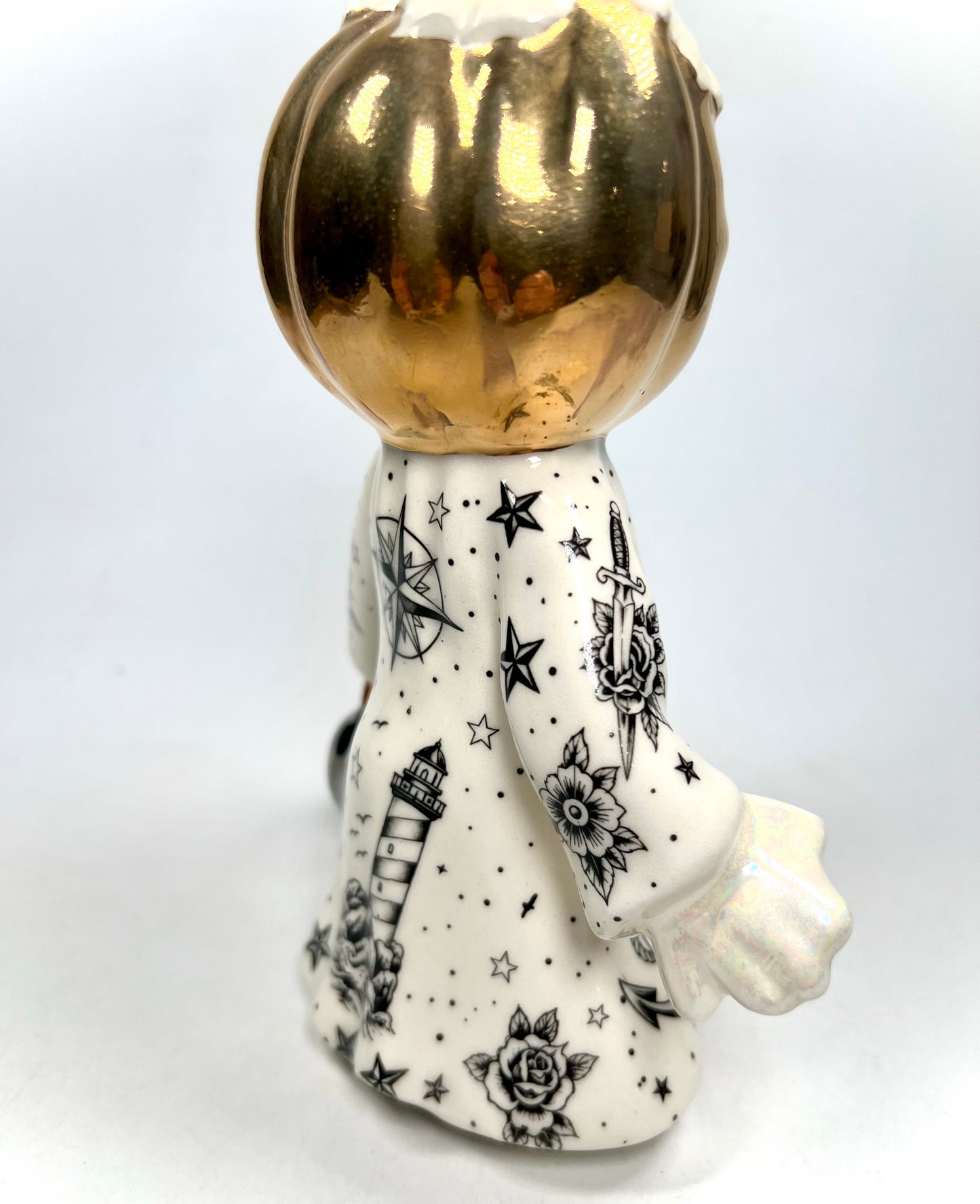 Tattooed Jack-o-lantern Ghost Sculpture (Gold)