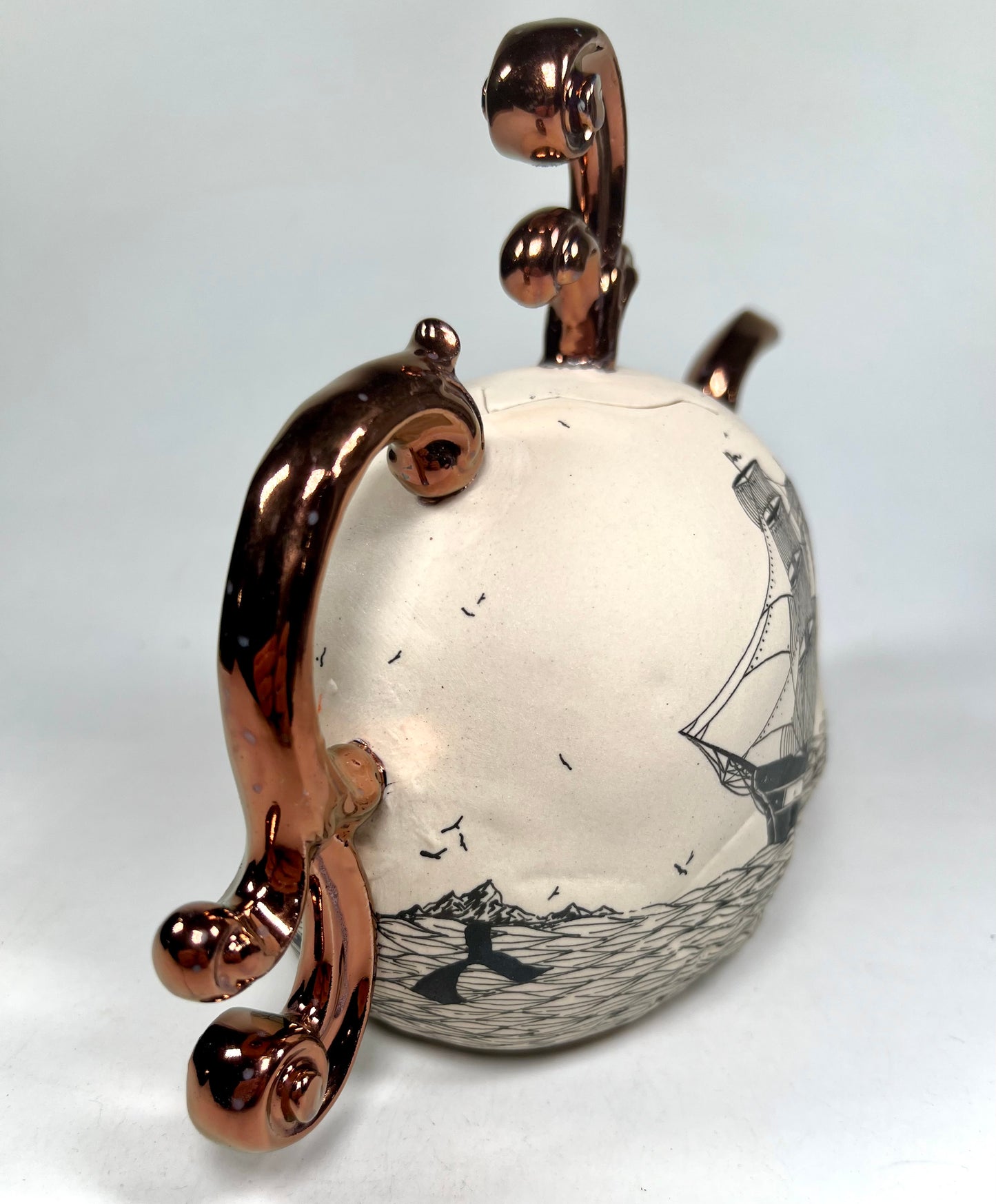 Victorian Skull and Ship Teapot w/copper accents