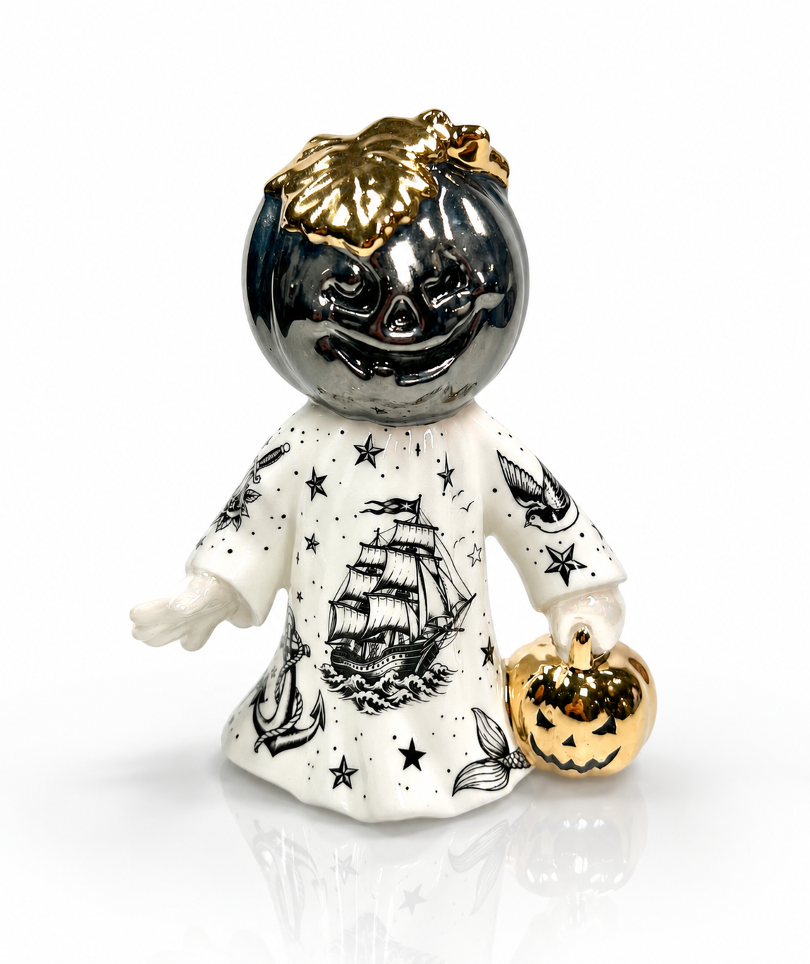 Tattooed Jack-o-lantern Ghost Sculpture (Silver)