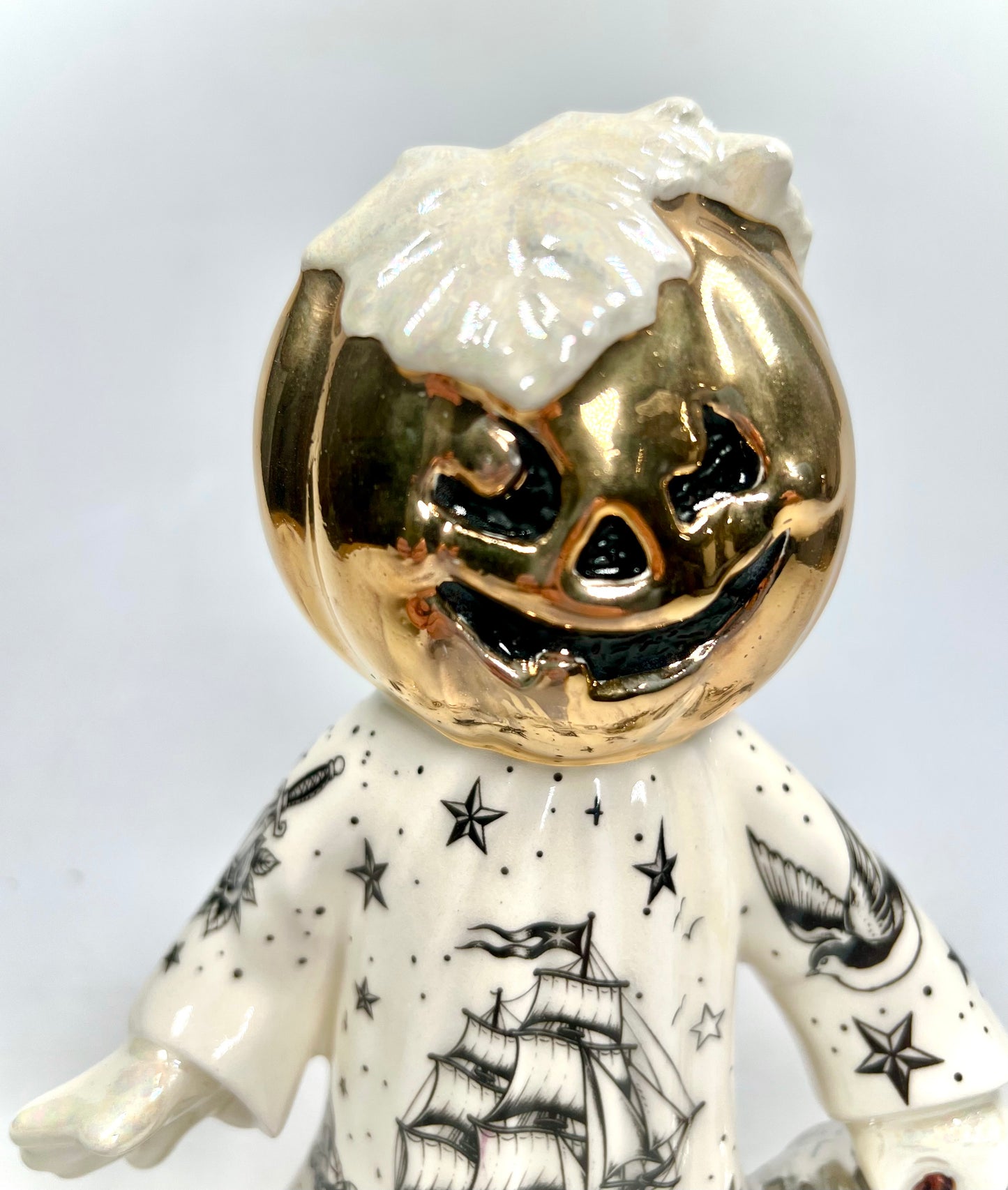 Tattooed Jack-o-lantern Ghost Sculpture (Gold)