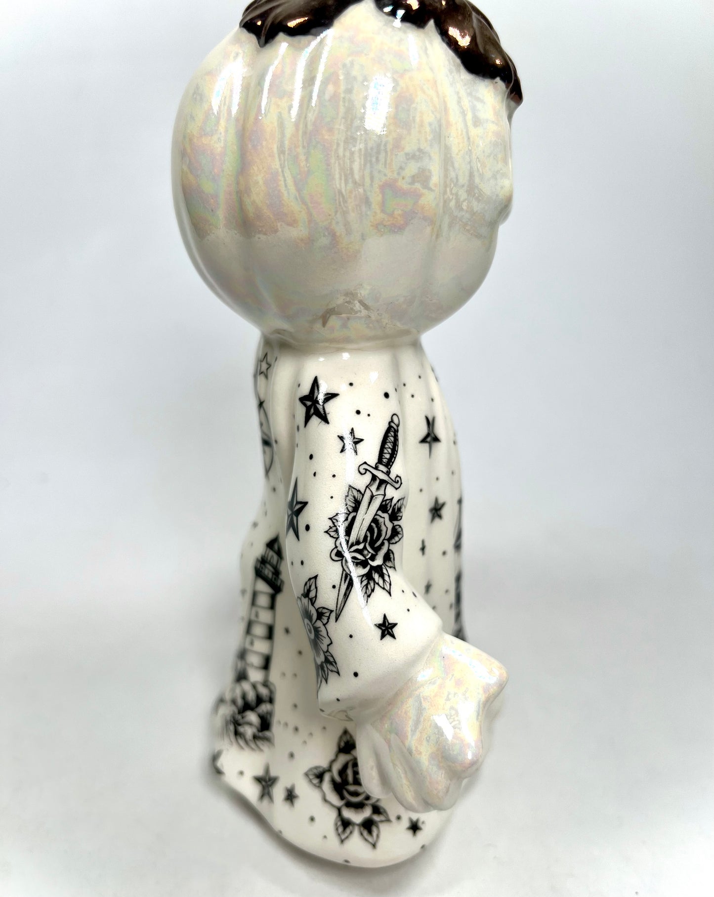 Tattooed Jack-o-lantern Ghost Sculpture (mother-of-pearl)