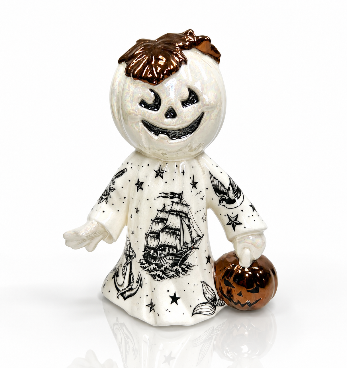 Tattooed Jack-o-lantern Ghost Sculpture (mother-of-pearl)