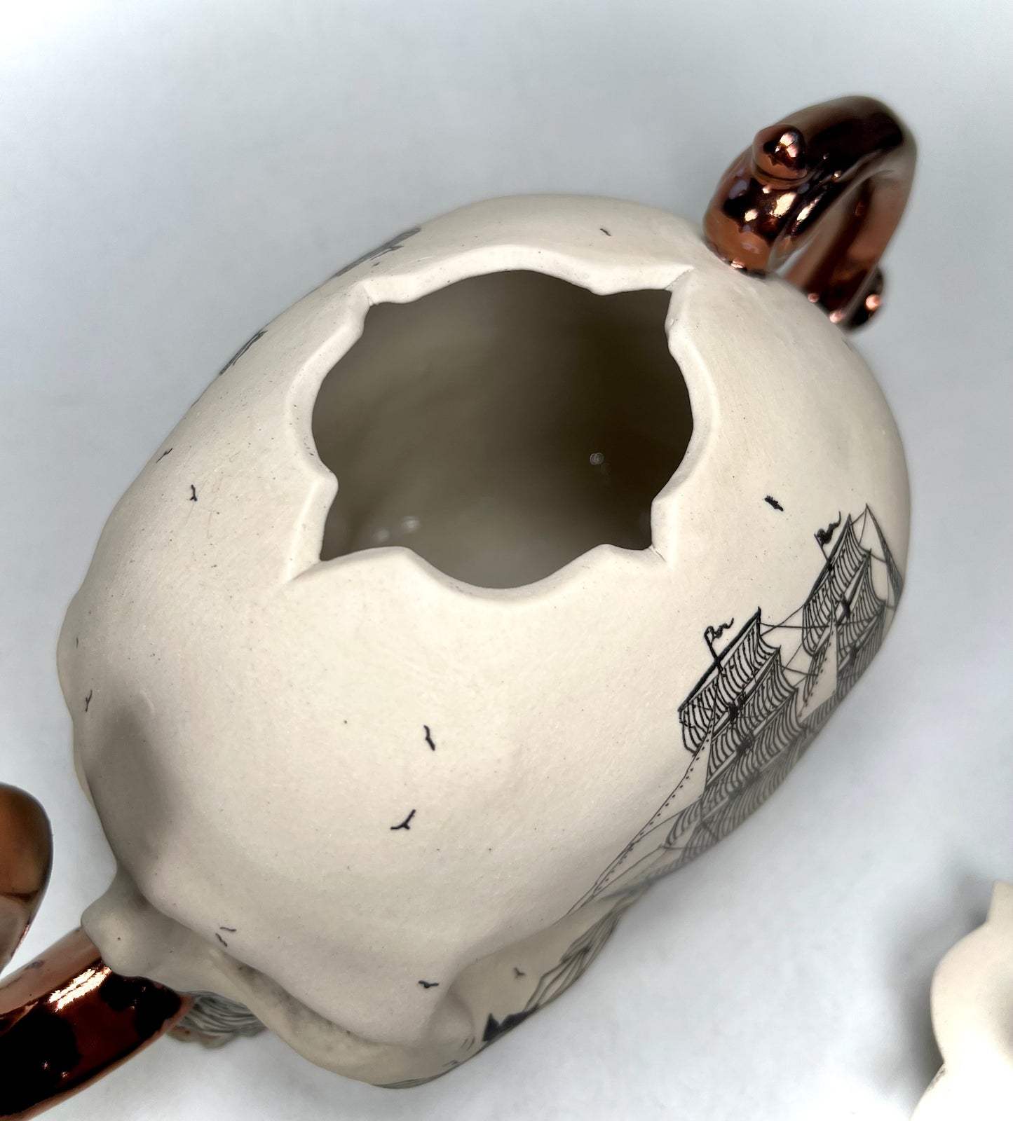 Victorian Skull and Ship Teapot w/copper accents