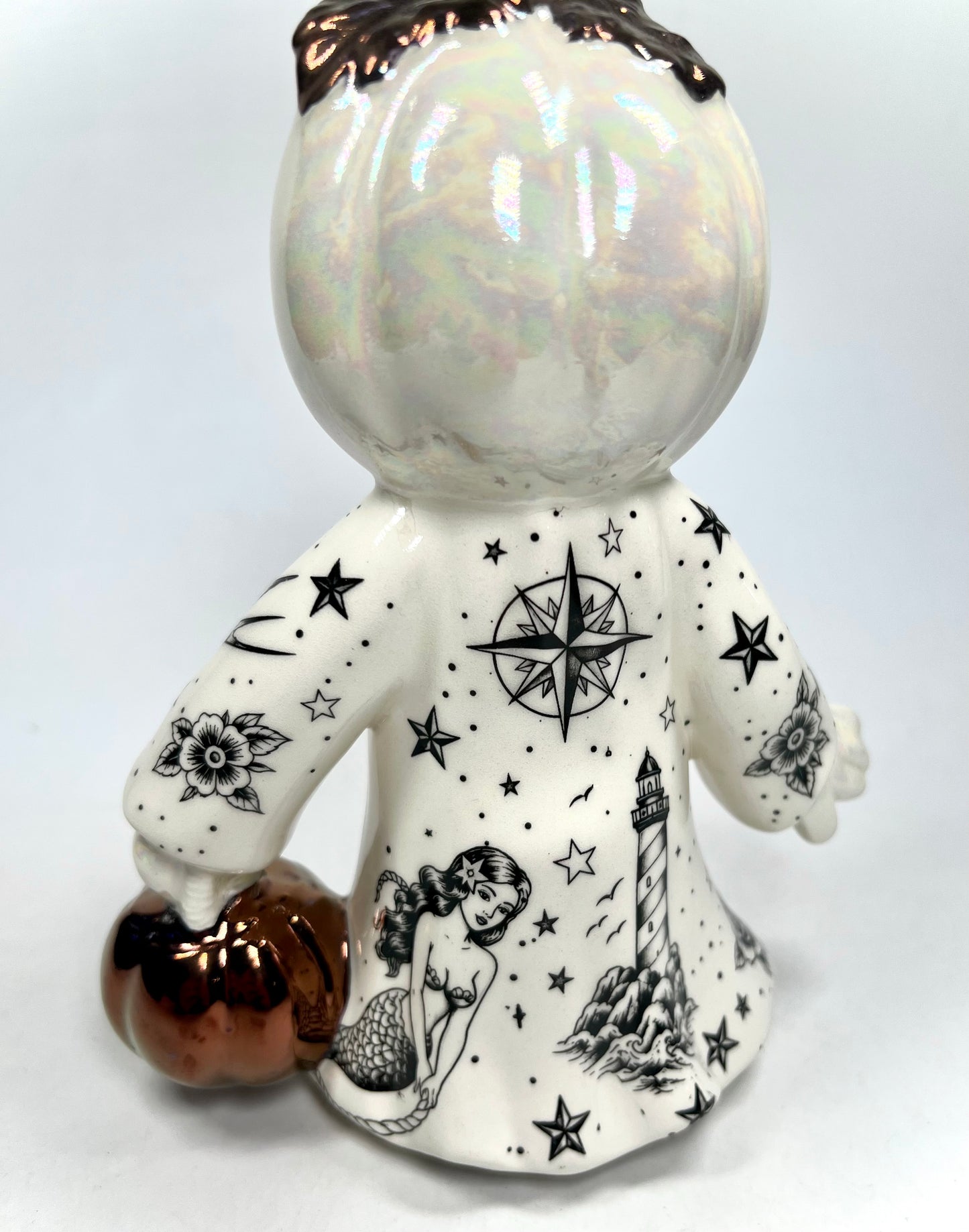 Tattooed Jack-o-lantern Ghost Sculpture (mother-of-pearl)