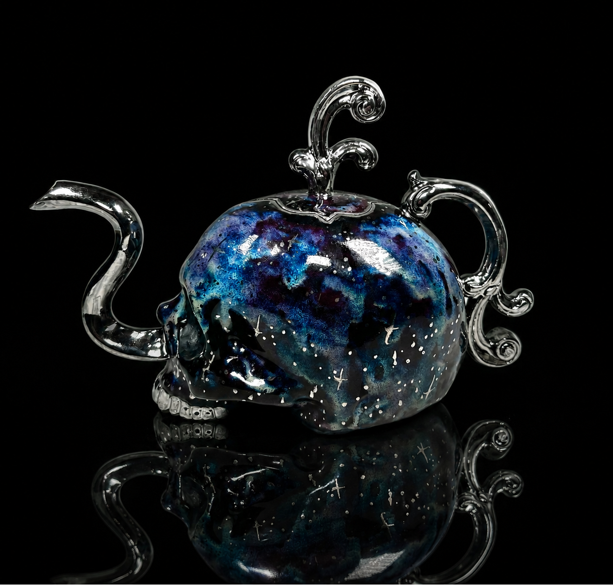 Silver Deadspace Victorian Skull Teapot