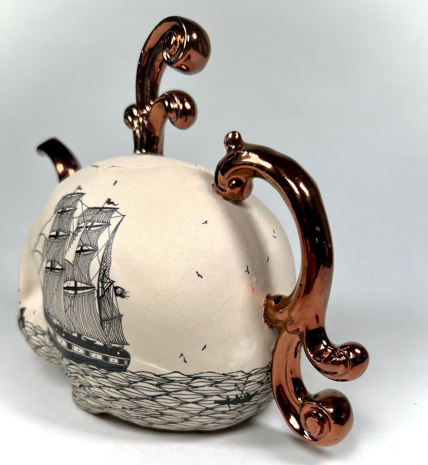 Victorian Skull and Ship Teapot w/copper accents