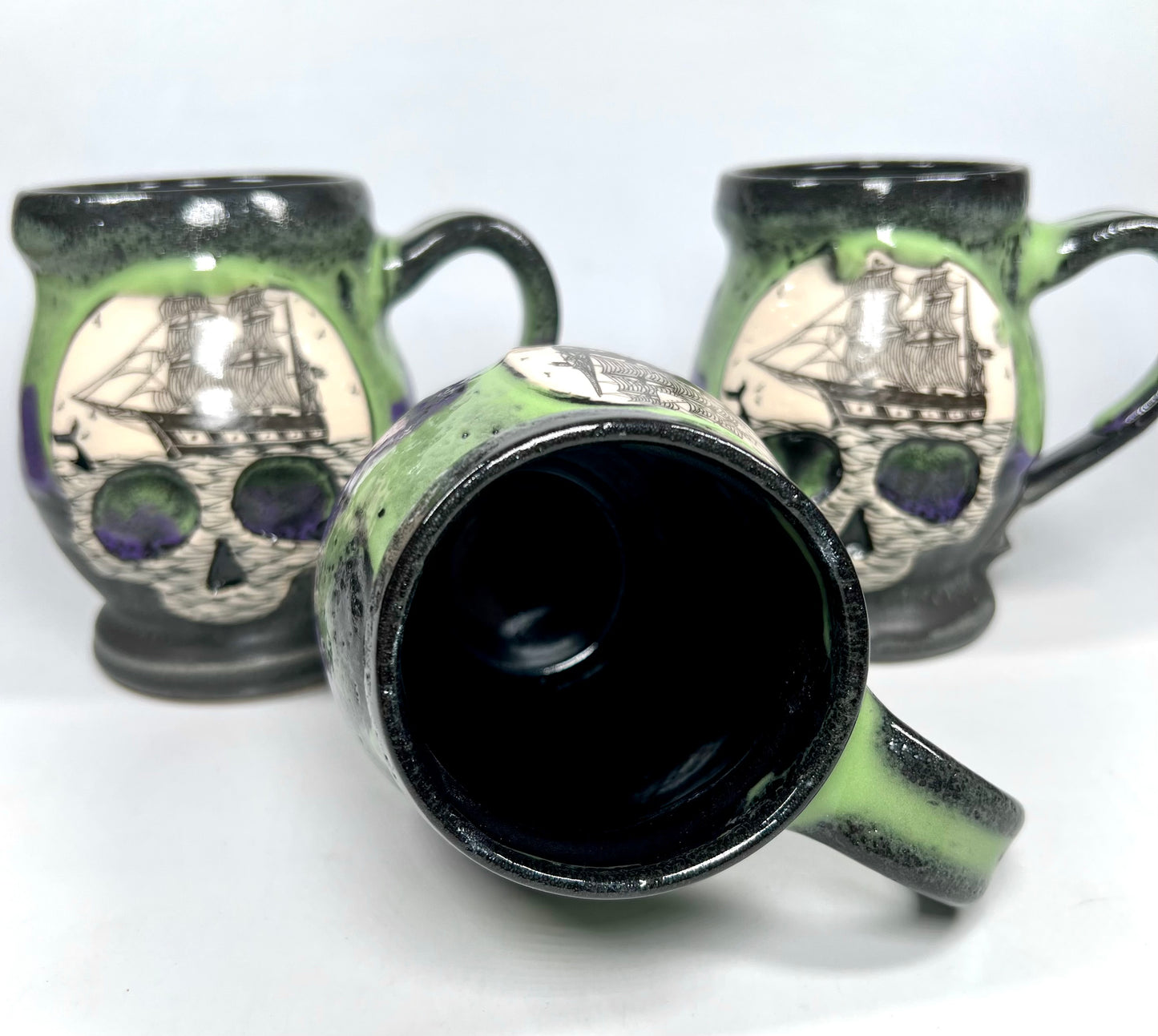 Green and Purple Ghost Ship Skull Mug