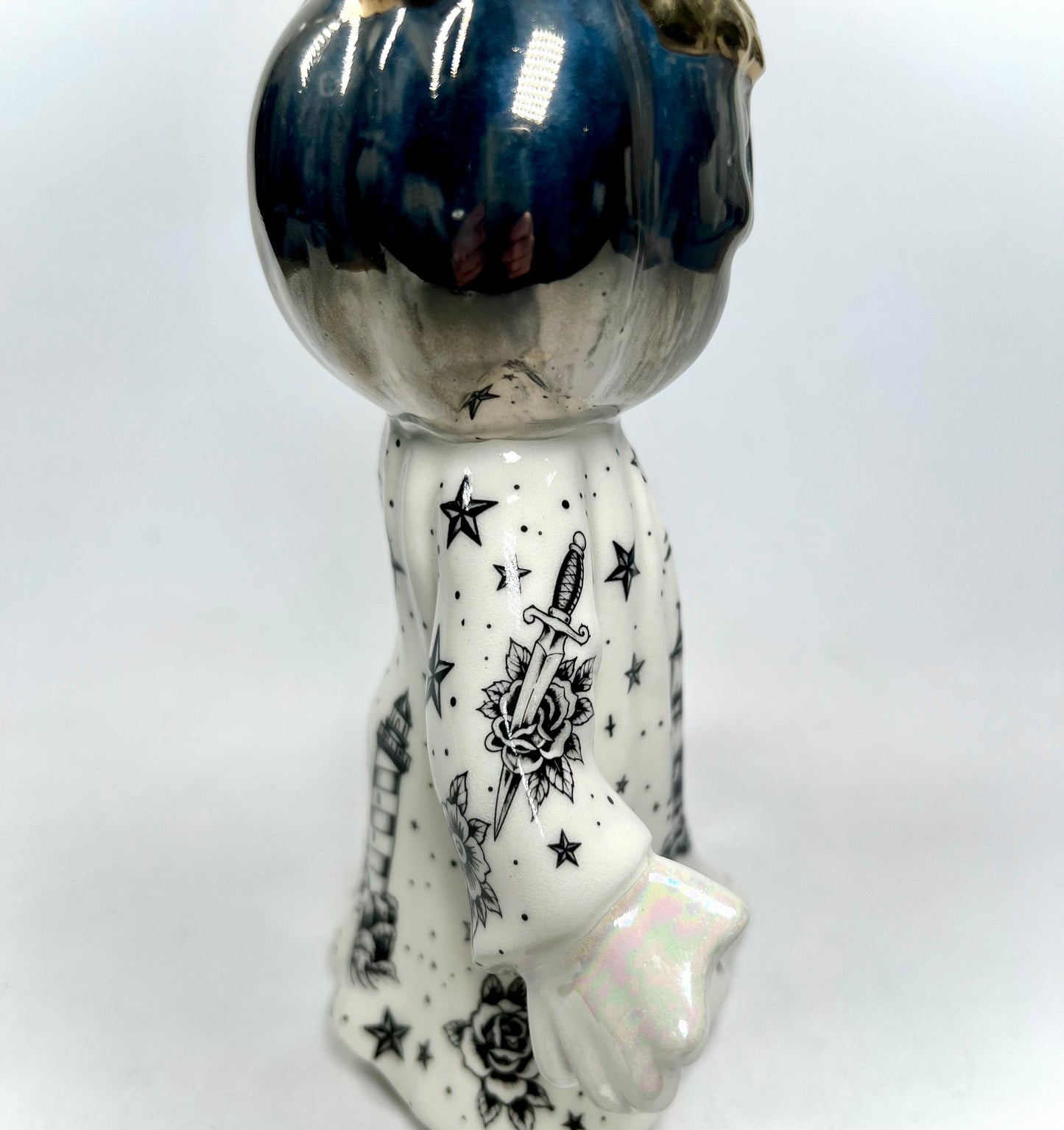 Tattooed Jack-o-lantern Ghost Sculpture (Silver)