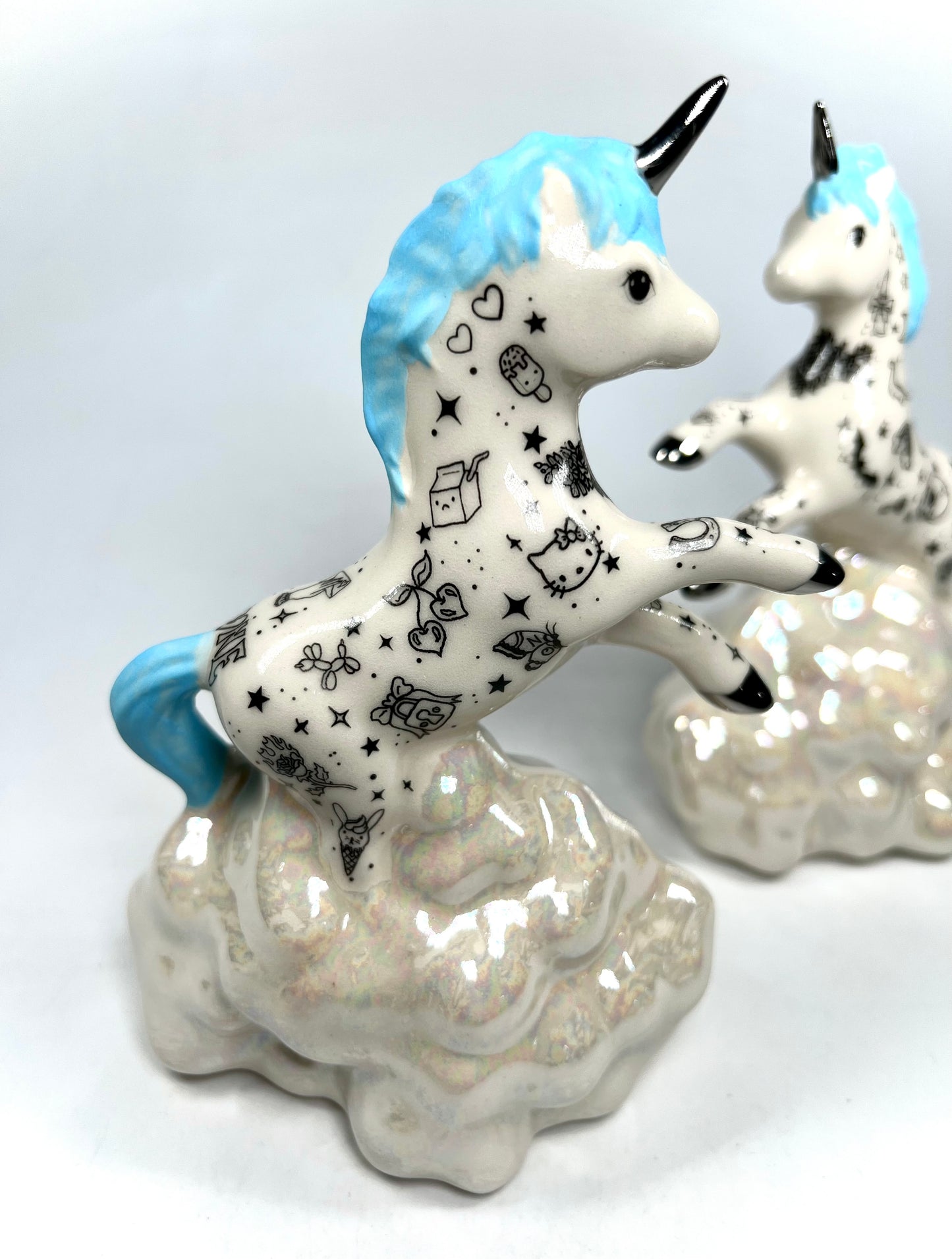 Blue Tattooed Unicorn Sculpture