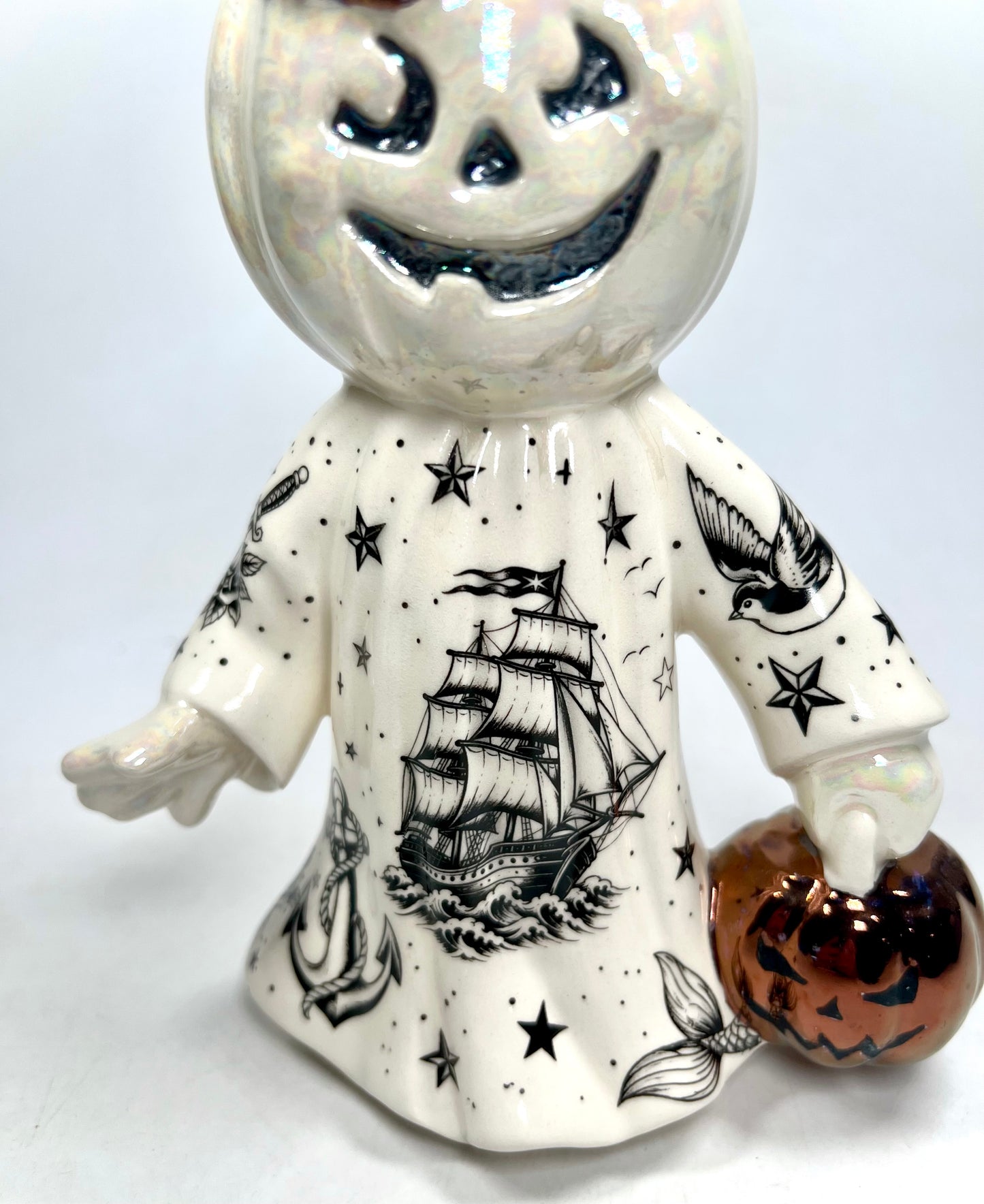 Tattooed Jack-o-lantern Ghost Sculpture (mother-of-pearl)
