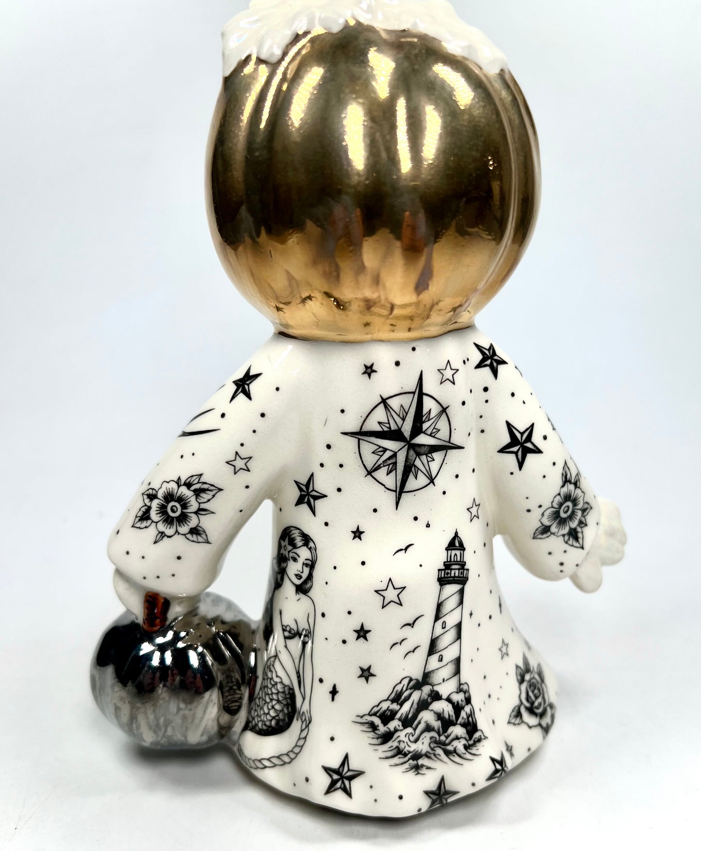 Tattooed Jack-o-lantern Ghost Sculpture (Gold)