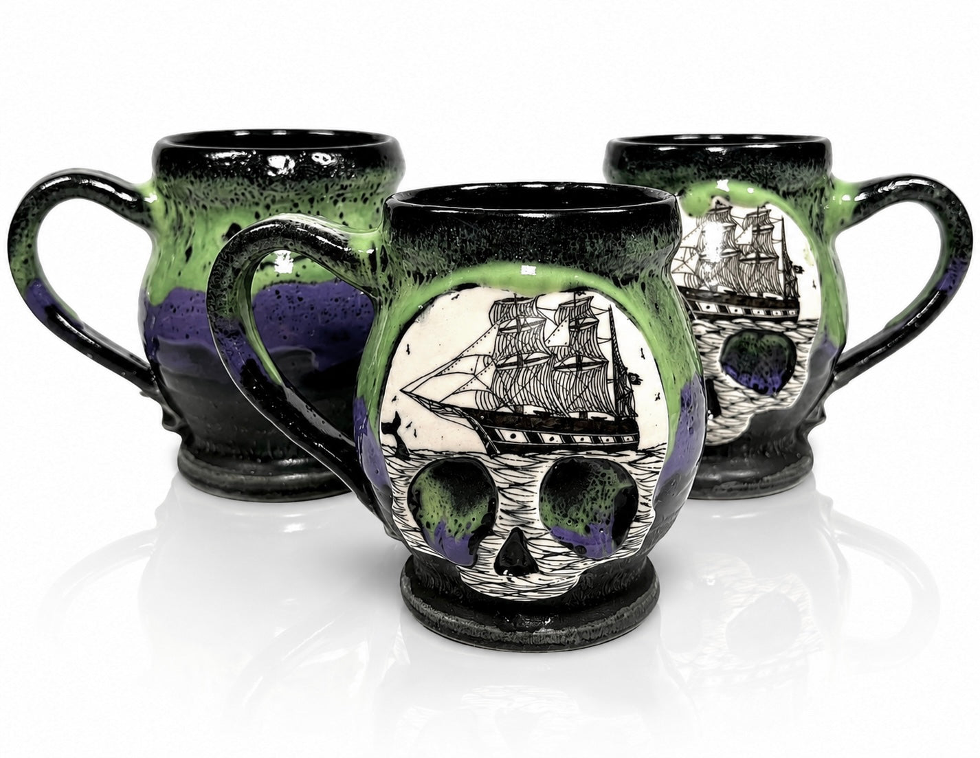 Green and Purple Ghost Ship Skull Mug