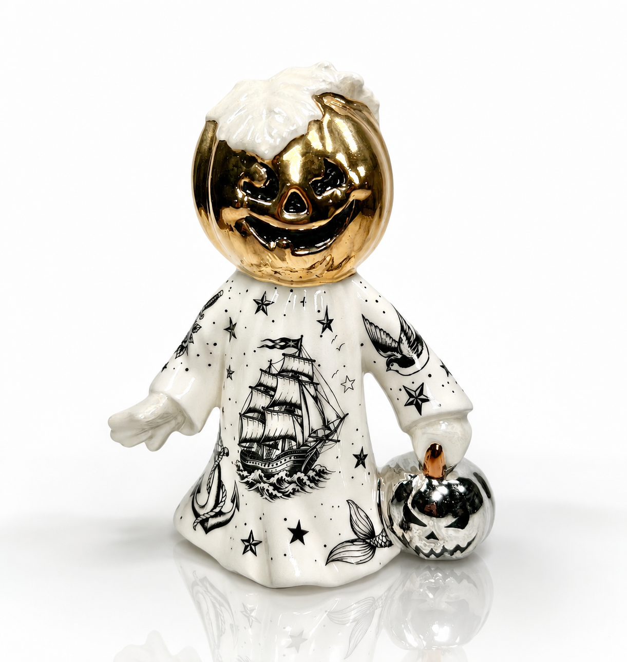 Tattooed Jack-o-lantern Ghost Sculpture (Gold)