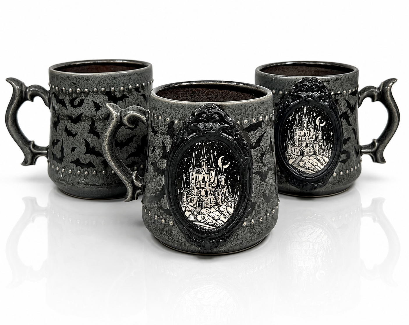 Black Castle and Bats Cameo Mug