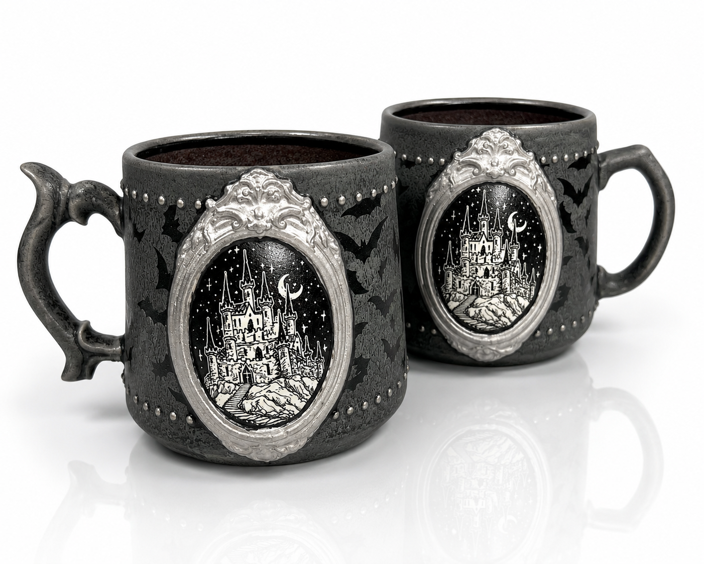 Silver Castle and Bats Cameo Mug