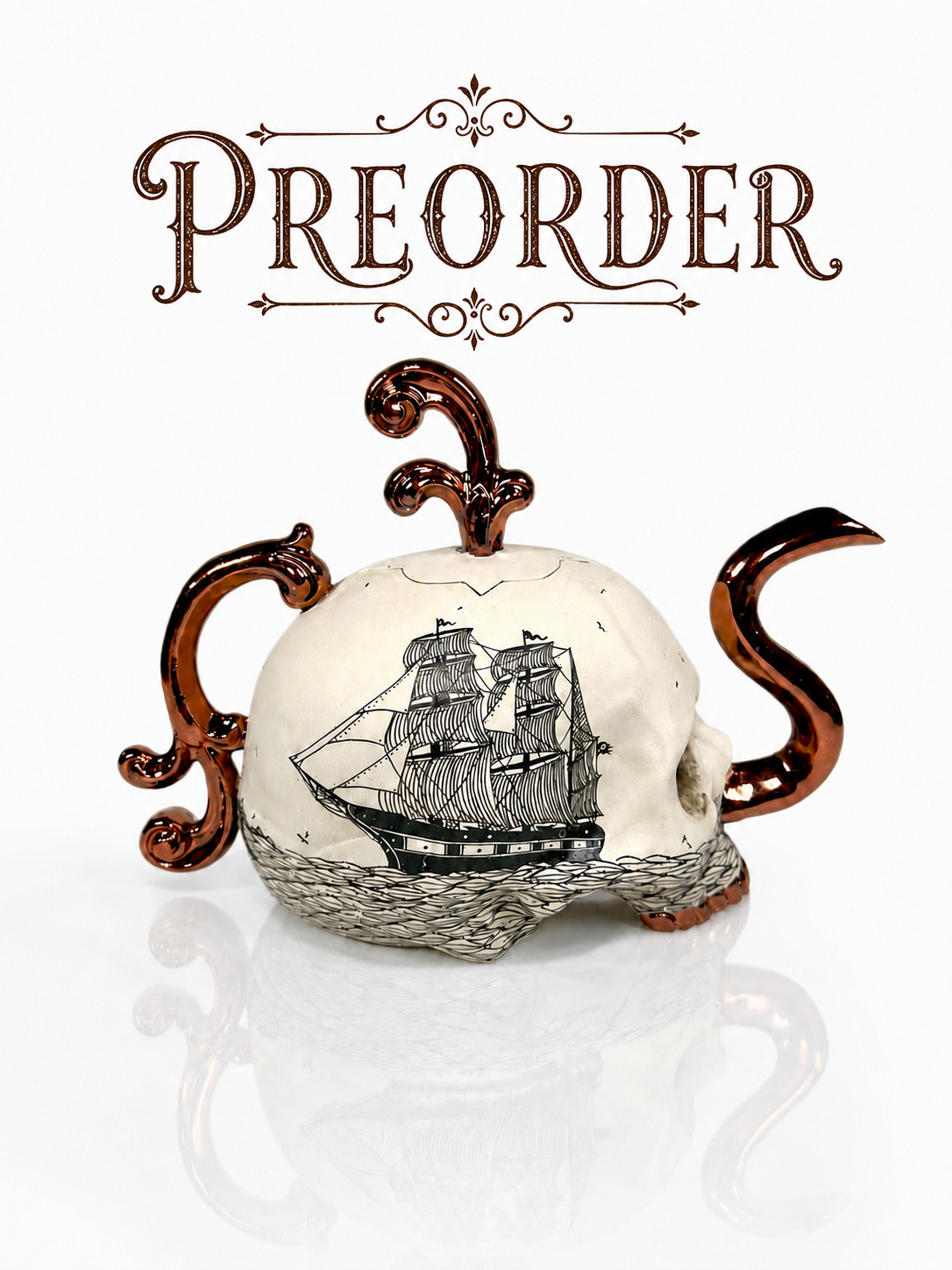 Victorian Skull and Ship Teapot w/copper accents