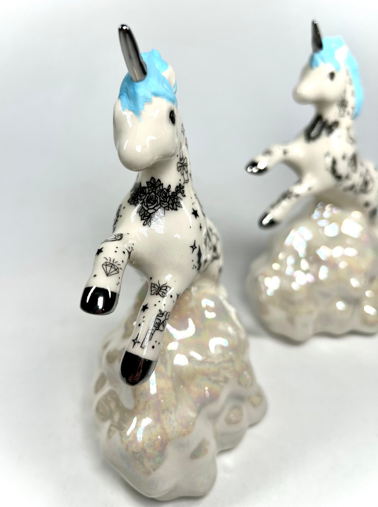 Blue Tattooed Unicorn Sculpture