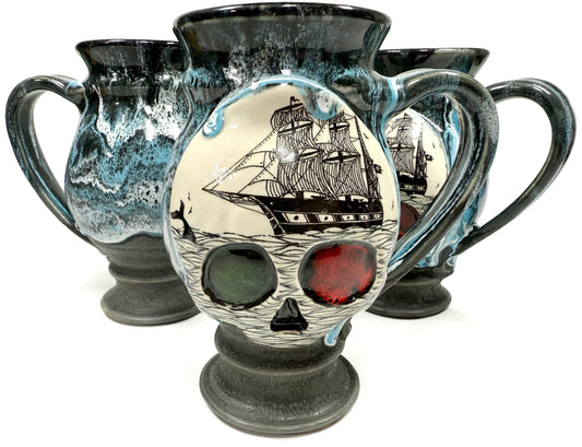 Ocean Blue Ghost Ship Skull Mug