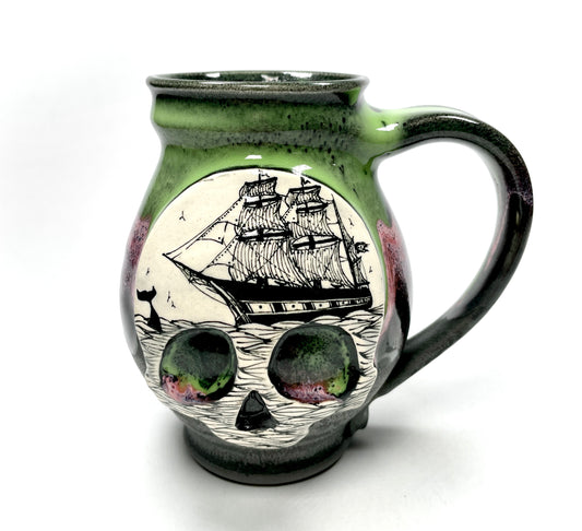 Green and Pink Ghost Ship Skull Mug