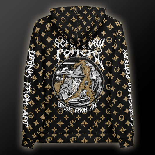 Gold Monogram Black Metal Clay Wizard Hoodie