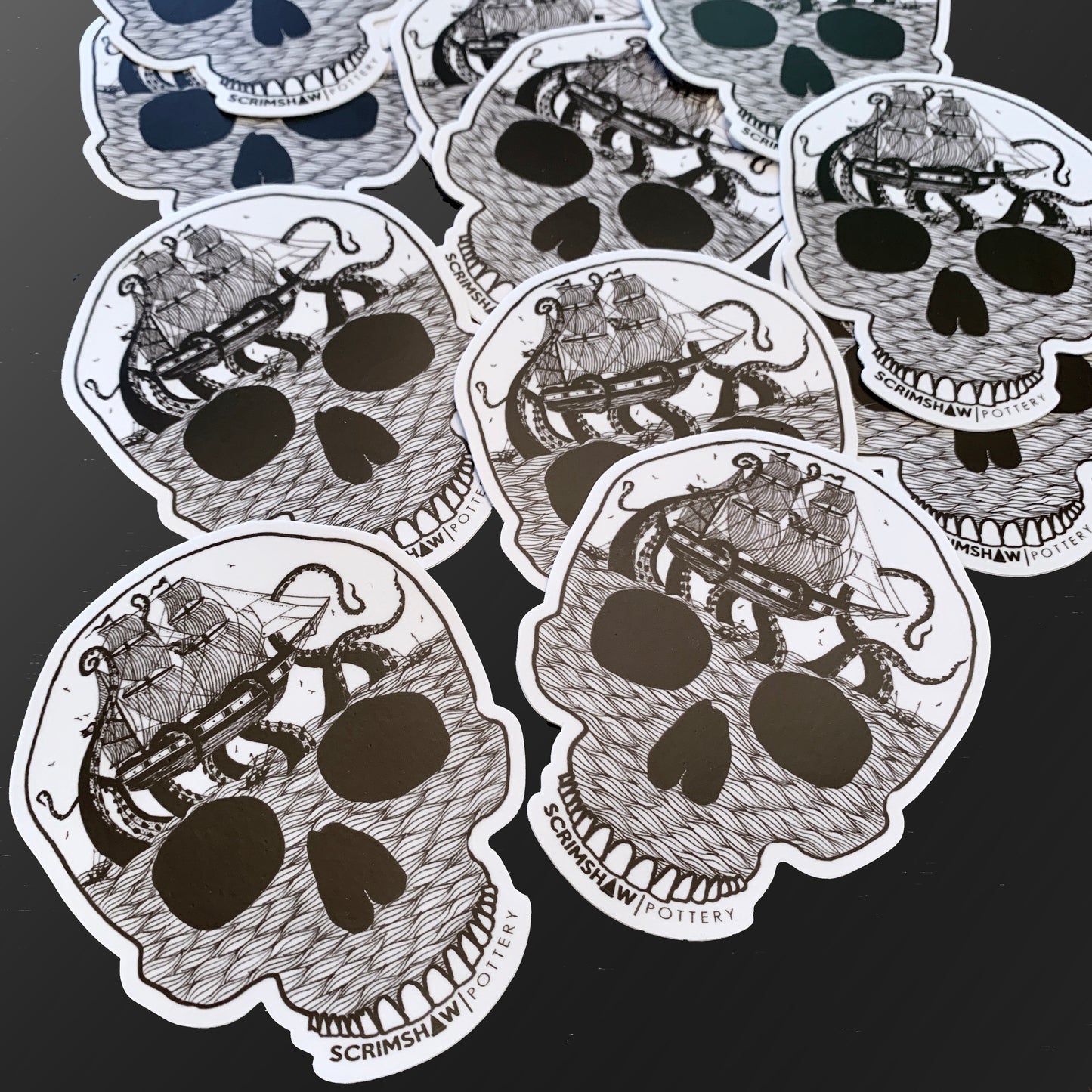 4” Vinyl Kraken Attack Skull Stickers