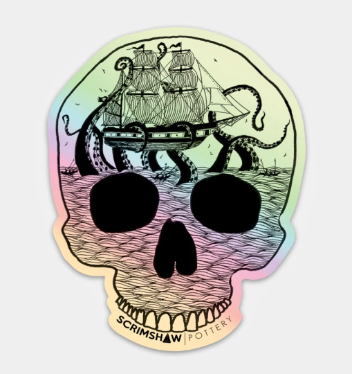 4" Holographic Vinyl Kraken Attack Skull Sticker